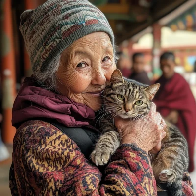 American Grandmother with Monks