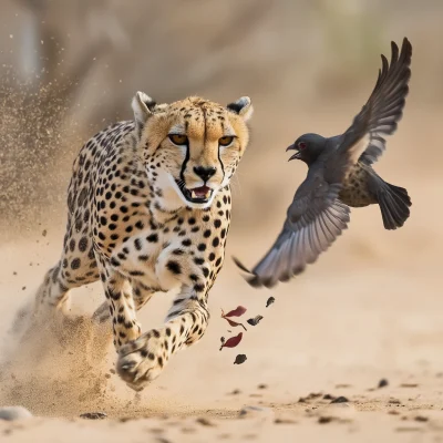 Cheetah Hunting a Bird