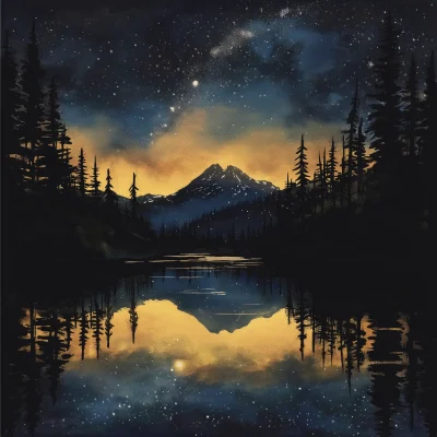 Mountain Lake at Night