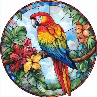 Vibrant Parrot in Stained Glass