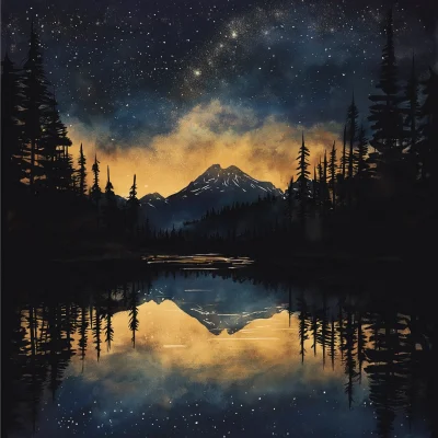 Mountain Lake Under Stars