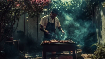 Argentinean Man Roasting Meat