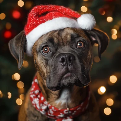 Brindle Boxer Christmas Photo