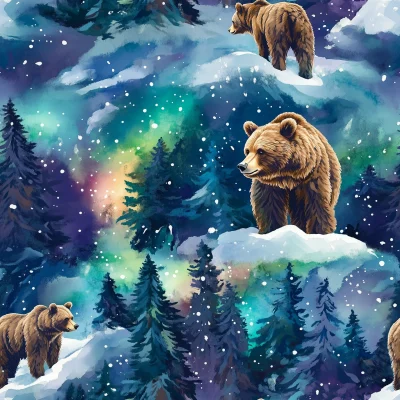 Majestic Grizzly Under Aurora