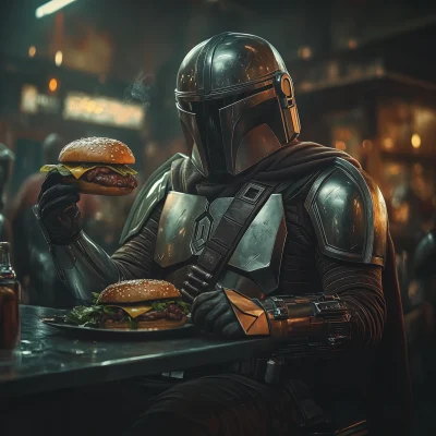 Mandalorian Enjoying a Burger