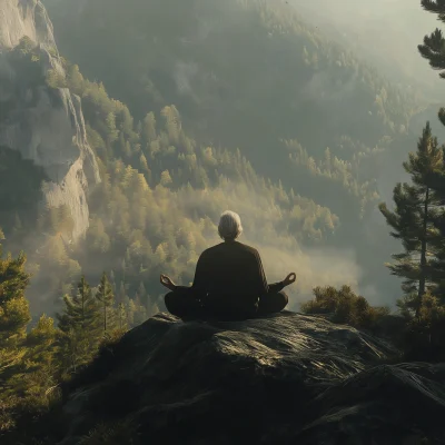 Sage Meditating on Mountain Top