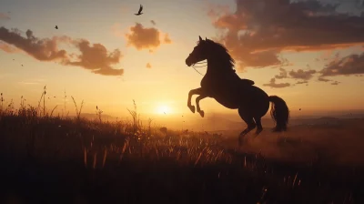 Rearing Horse Silhouette at Sunset