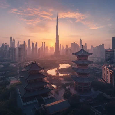 Dubai and Hong Kong Skyline