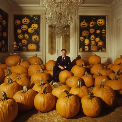 Luxury Man Surrounded by Pumpkins