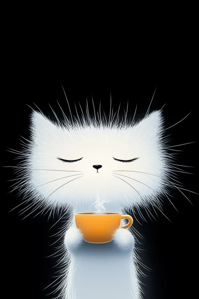 Cute Disheveled Cat with Coffee