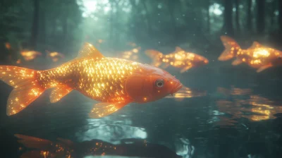 Golden Carp in a Dreamy Forest