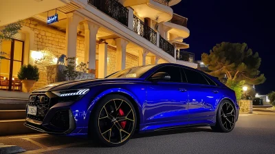 2024 Blue Audi RSQ8 at Night