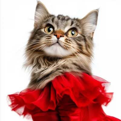 Smiling Happy Cat in Red Dress