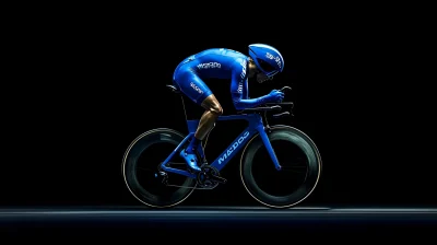 Cyclist on Blue Racing Bike