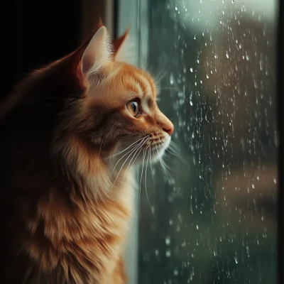 Cat Watching the Rain