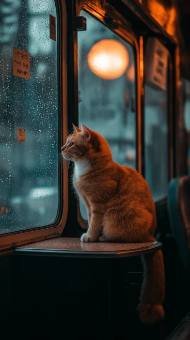 Cat in a Train Compartment