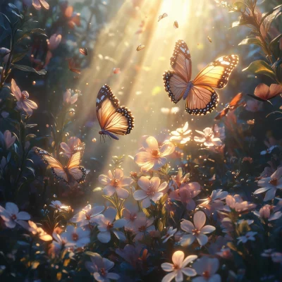 Butterflies and Flowers in Light