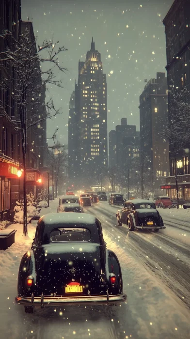 Vintage Snowy Street Scene