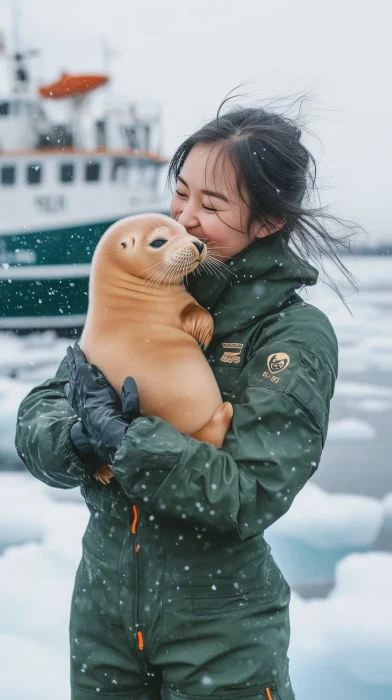 Happy Encounter with a Seal Cub