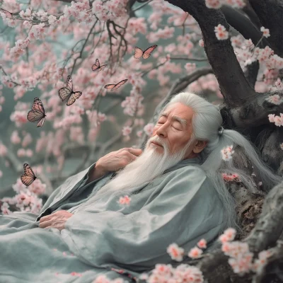 Old Man Under Peach Blossoms