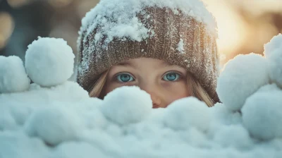 Child Peeking from Snow Fort