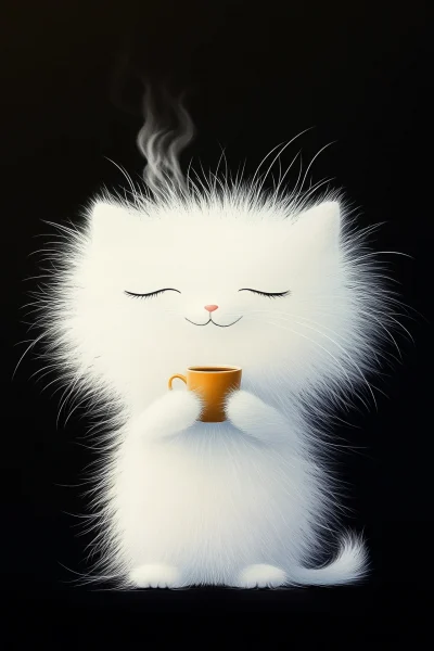 Cute Cat Drinking Coffee