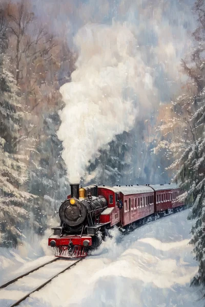 Vintage Steam Train in Winter