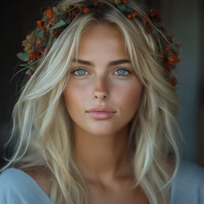 Blonde Woman with Flower Wreath