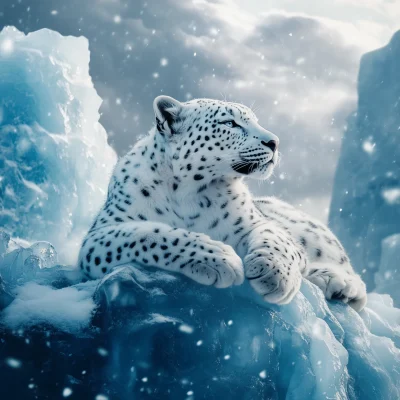 Majestic White Leopard on Iceberg