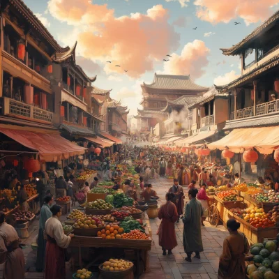 Bustling Ancient Market