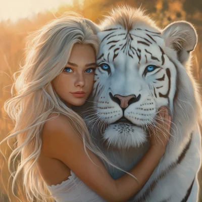 Tender Moment with a White Tiger