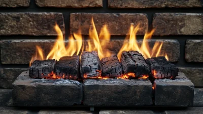 Charred Brick with Orange Flames