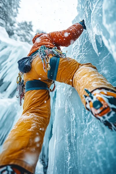 Climber on Icy Cliff