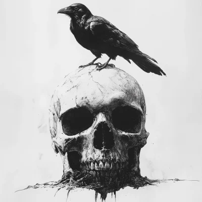 Ominous Raven and Skull