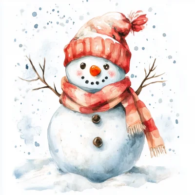 Watercolor Cute Snowman