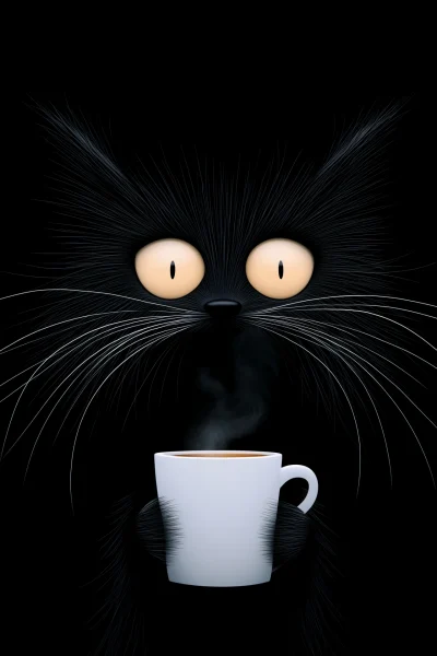 Cute Cat Drinking Coffee