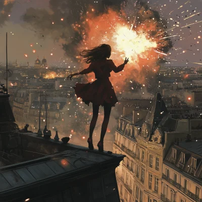 Explosive Girl in Paris Rooftop