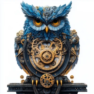 Mechanical Owl on Clock Face