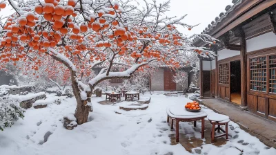 Snowy Persimmon Courtyard