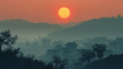 Serene Sunset in Ancient China