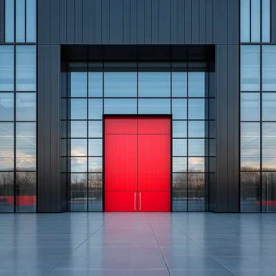 Red Door on Modern Building