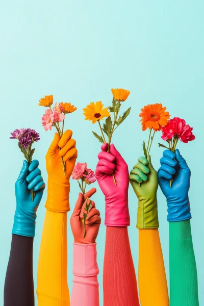 Colorful Glove Hands with Flowers