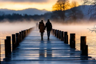 Couple Walking on Pier