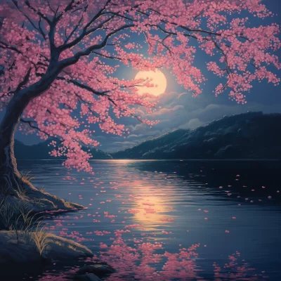 Cherry Blossom Under the Moon