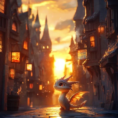 Cute Dragon at Sunset