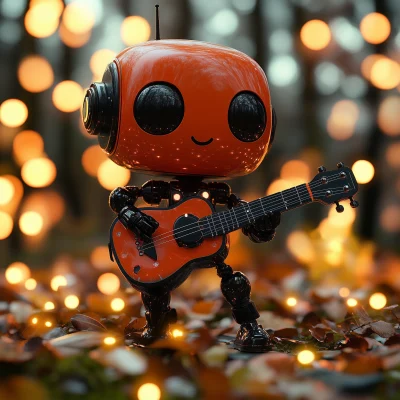 Robot Playing Guitar in Forest