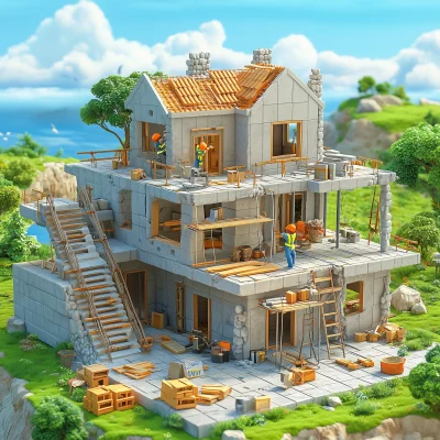 3D House Construction Scene