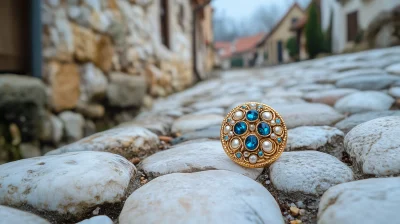 Brooch against Cobblestone Wall