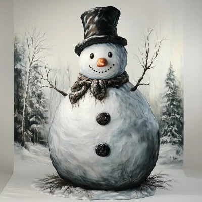 Photorealistic Snowman in the Forest