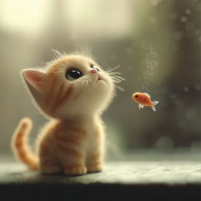 Cute Cat with Fish